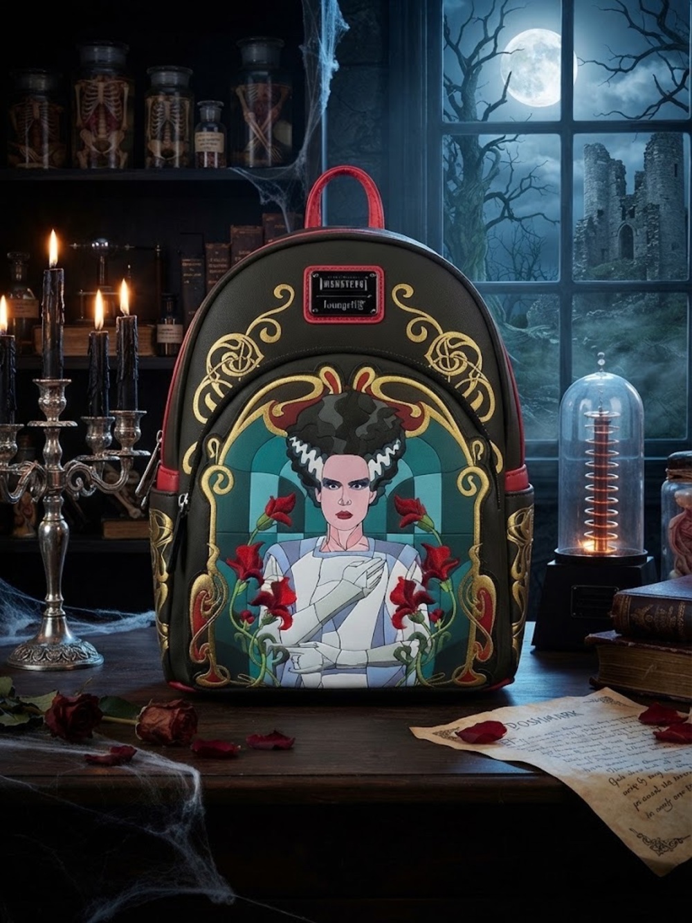 Loungefly Universal Monsters Bride of Frankenstein Stained Glass Mini Backpack